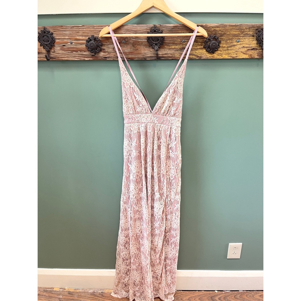Lulus Stolen Moments Dusty Pink Lace-Up Maxi Dress Open‎ Back Wedding  S NWT